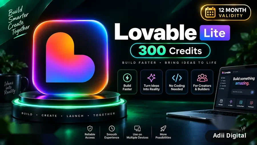 Buy Lovable Lite 300 credits 12-month plan in Pakistan – Adii Digital