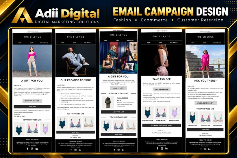 Email campaign designs for a fashion brand