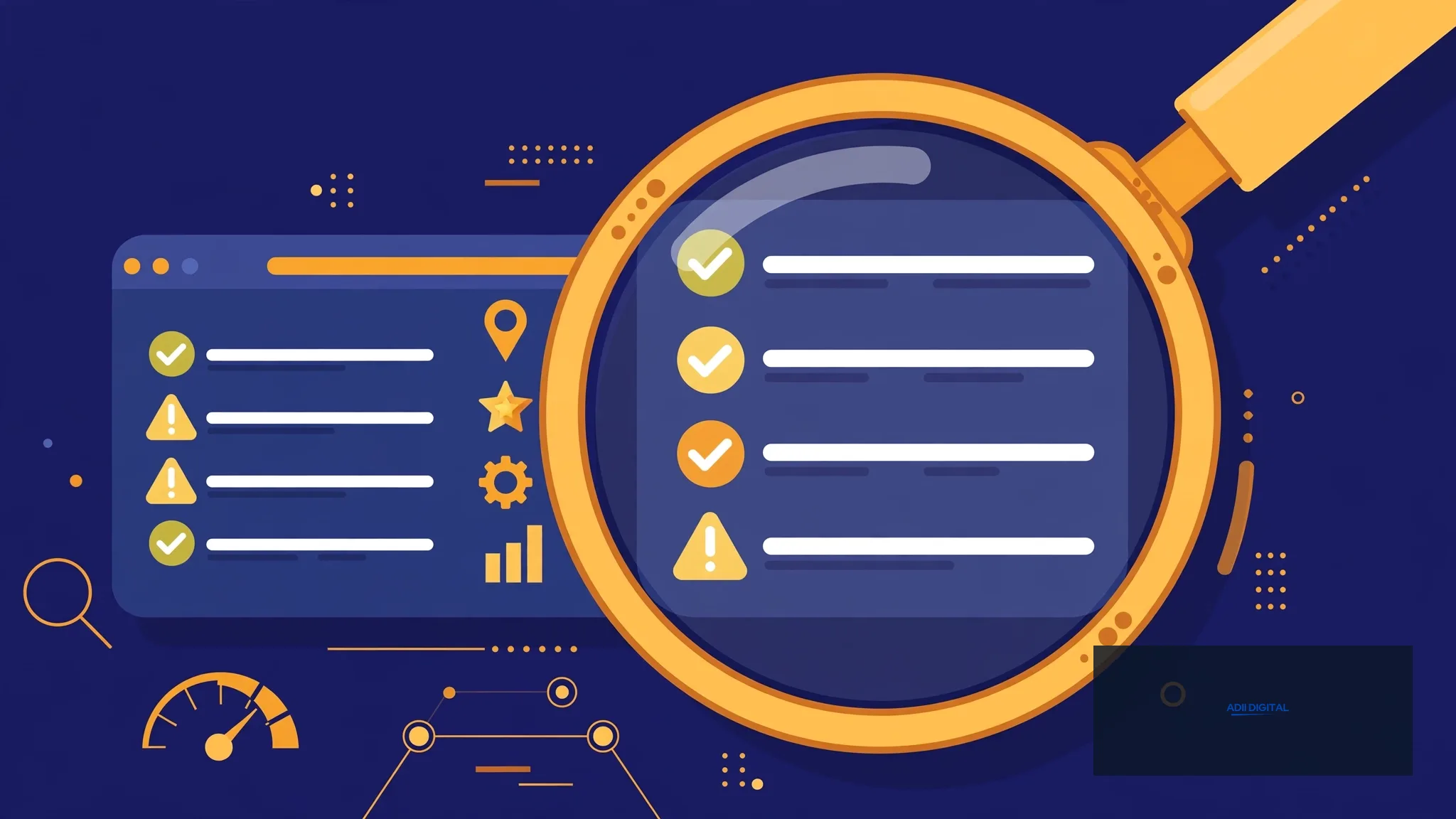 Local SEO audit with magnifying glass and checklist by Adii Digital