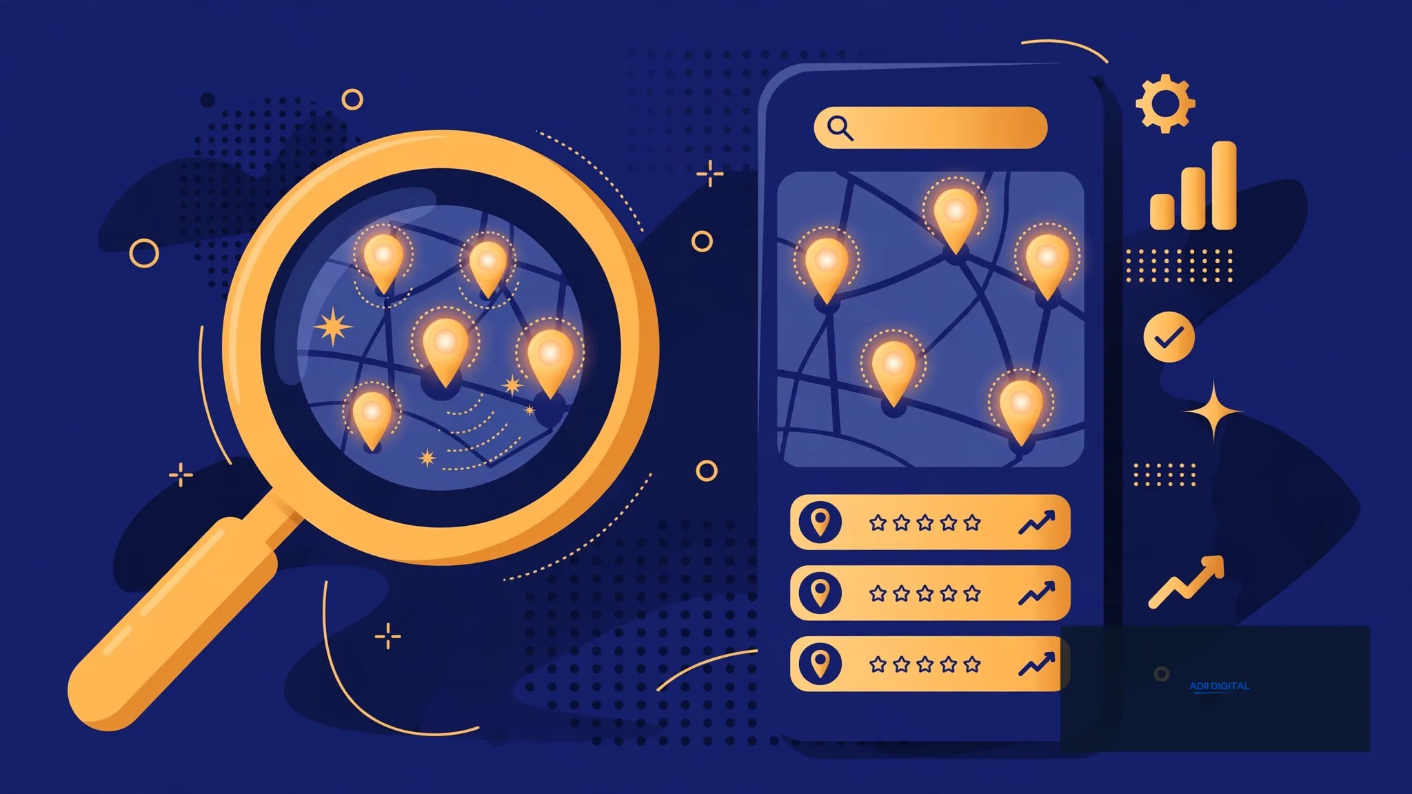 Local SEO optimization with map pack illustration by Adii Digital