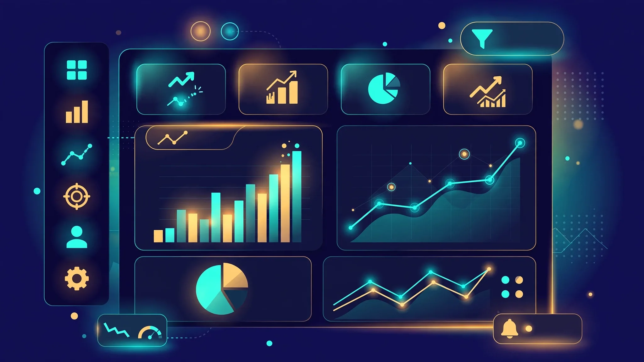 Marketing analytics dashboard with performance charts