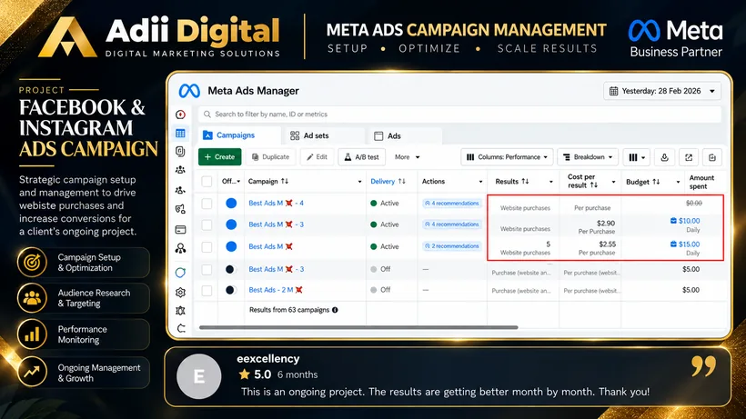 Meta Ads campaign results dashboard