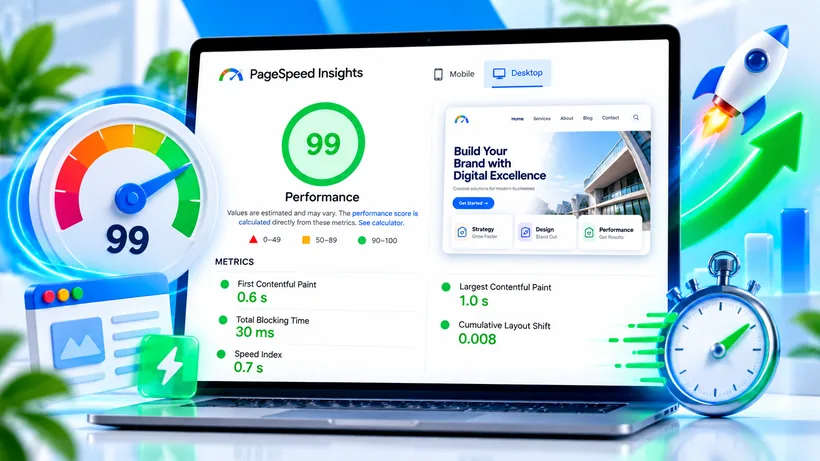 PageSpeed Insights report showing a 99 performance score