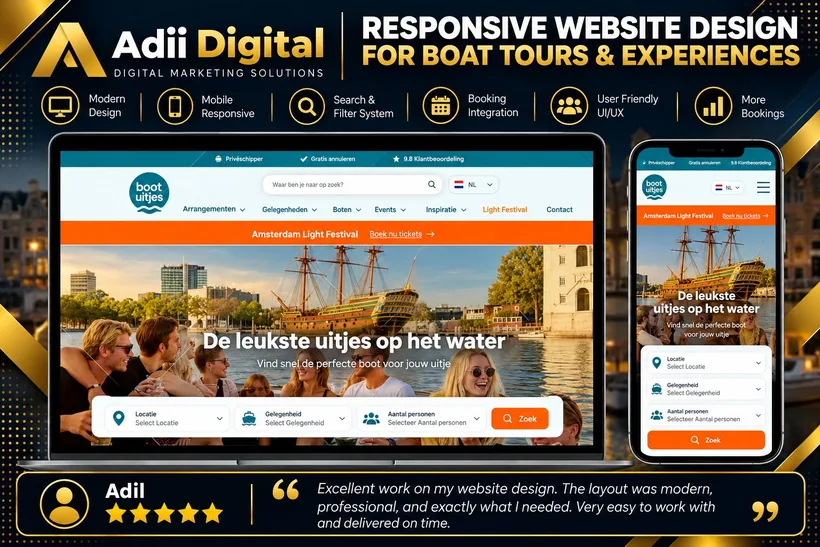 Boat tours booking website design with search, filters and online booking