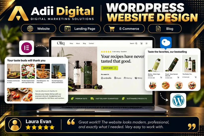 WordPress e-commerce website design for the Oliq olive oil brand